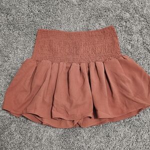 eesome Rust Smocked Waist Mini Skirt